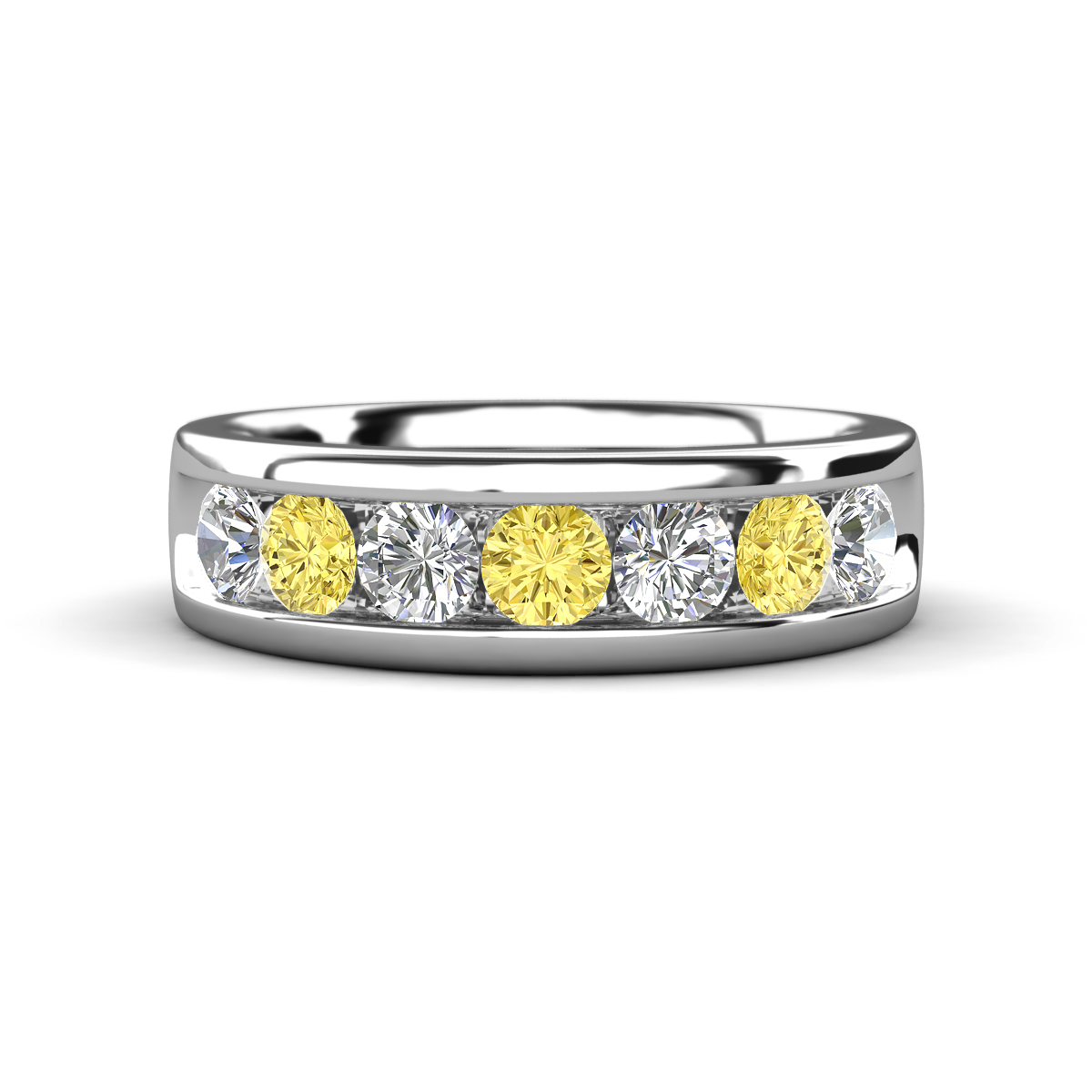 Irvin 1.07 ctw Yellow Sapphire and Natural Diamond 7 stone Comfort Fit Men Wedding Band (6 mm) 