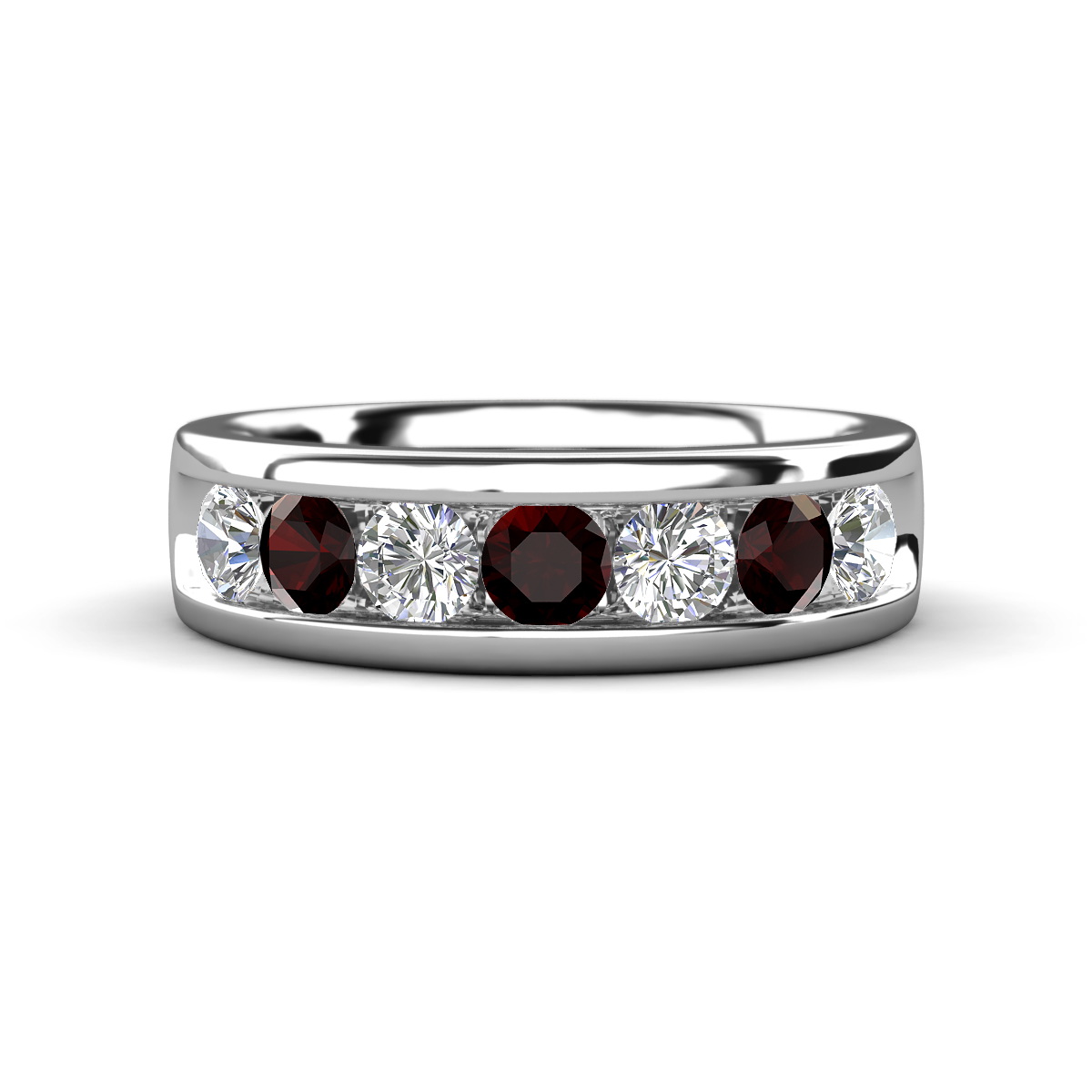 Irvin 1.10 ctw Red Garnet and Natural Diamond 7 stone Comfort Fit Men Wedding Band (6 mm) 