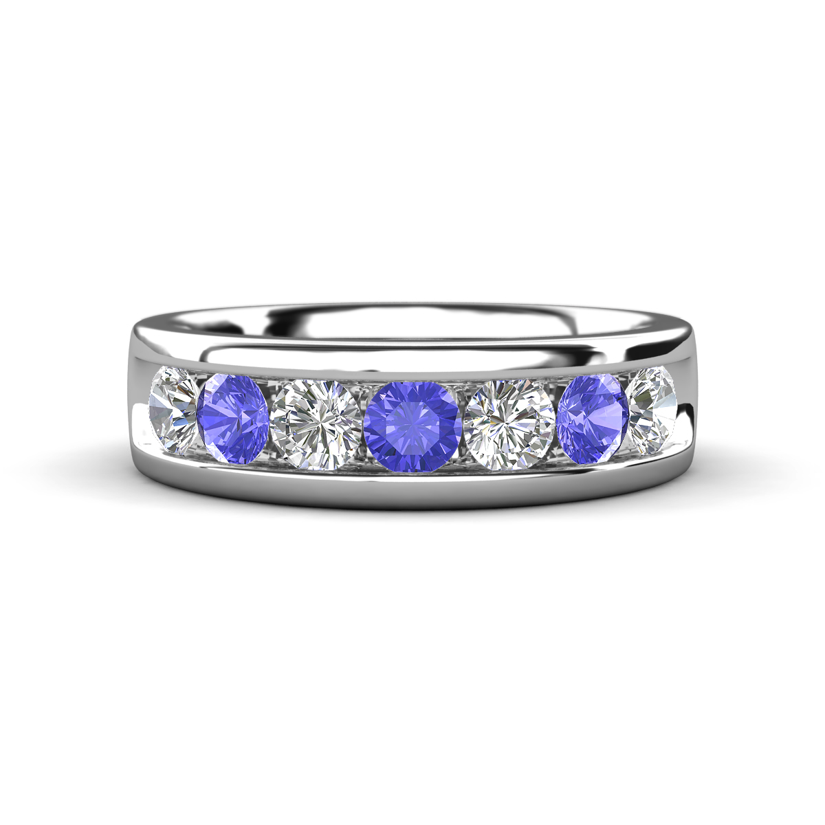 Irvin 1.05 ctw Tanzanite and Natural Diamond 7 stone Comfort Fit Men Wedding Band (6 mm) 