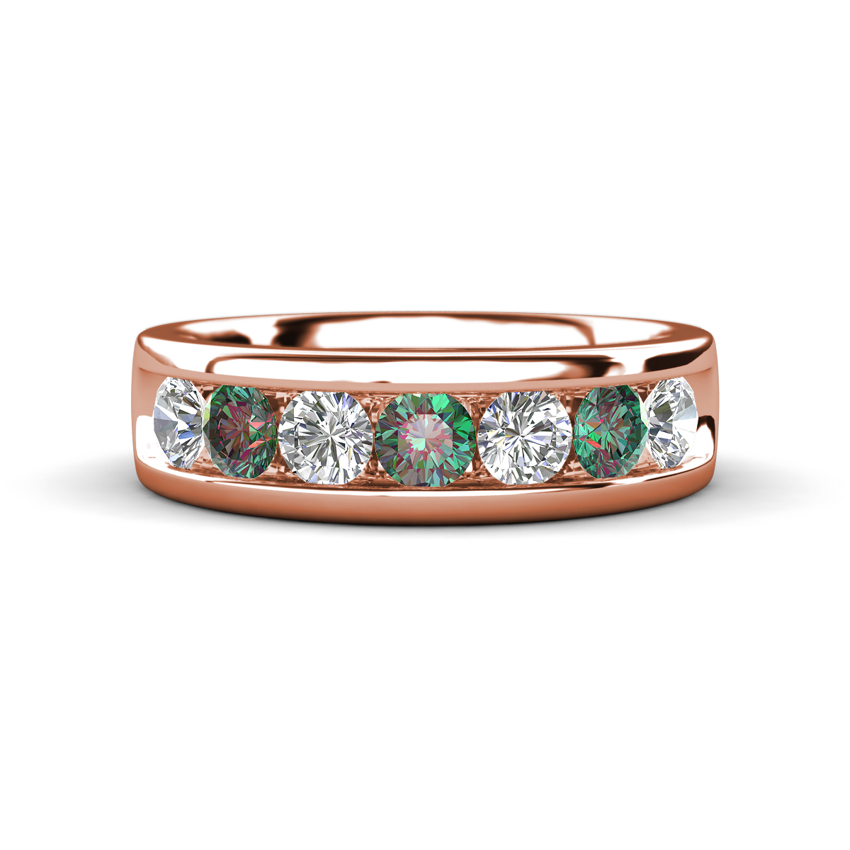 Irvin 1.10 ctw Created Alexandrite and Natural Diamond 7 stone Comfort Fit Men Wedding Band (6 mm) 