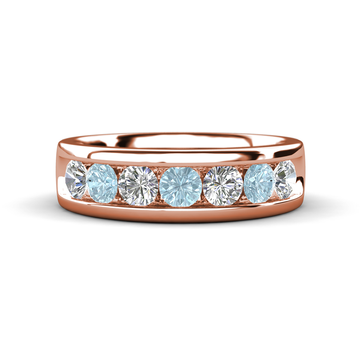 Irvin 1.02 ctw Aquamarine and Natural Diamond 7 stone Comfort Fit Men Wedding Band (6 mm) 