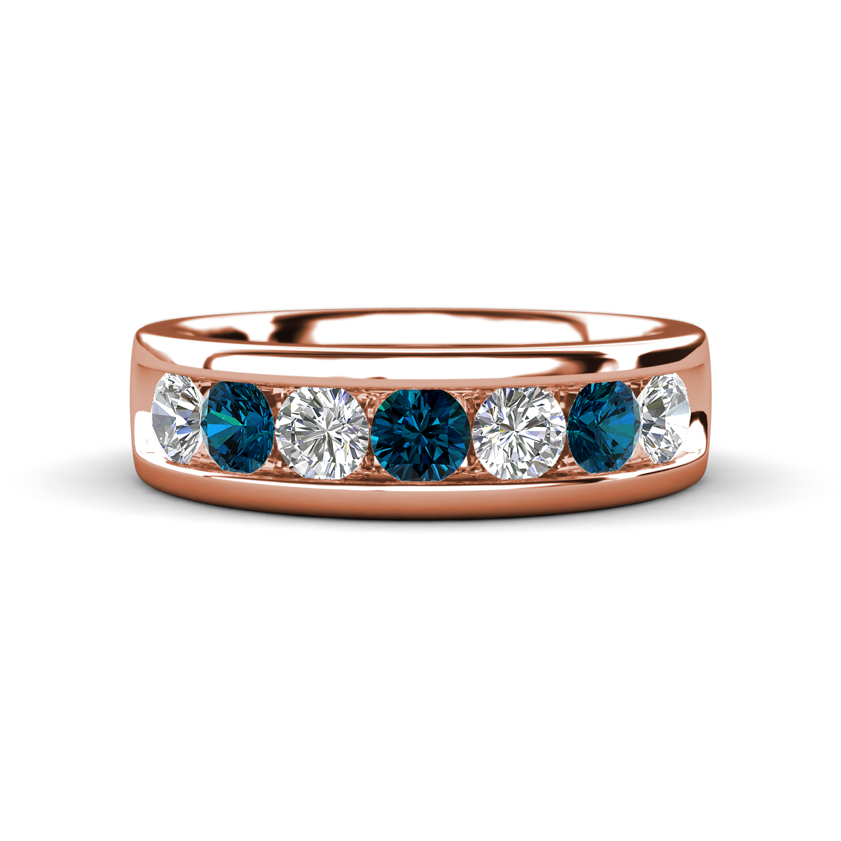 Irvin 1.05 ctw Blue Diamond and Natural Diamond 7 stone Comfort Fit Men Wedding Band (6 mm) 