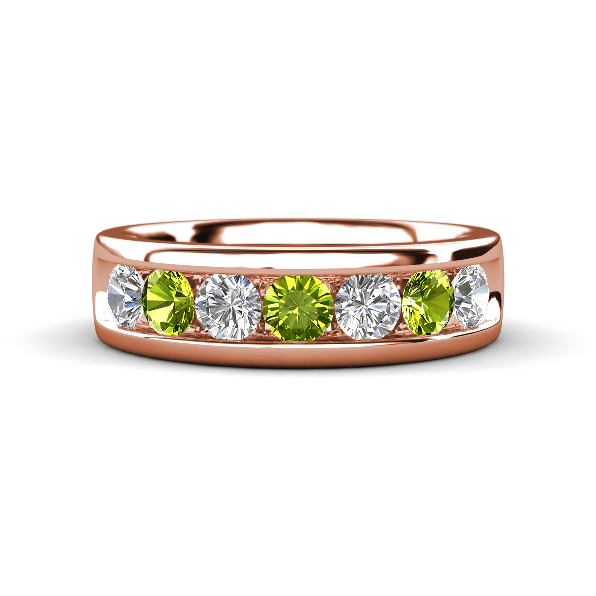 Irvin 1.10 ctw Peridot and Natural Diamond 7 stone Comfort Fit Men Wedding Band (6 mm) 