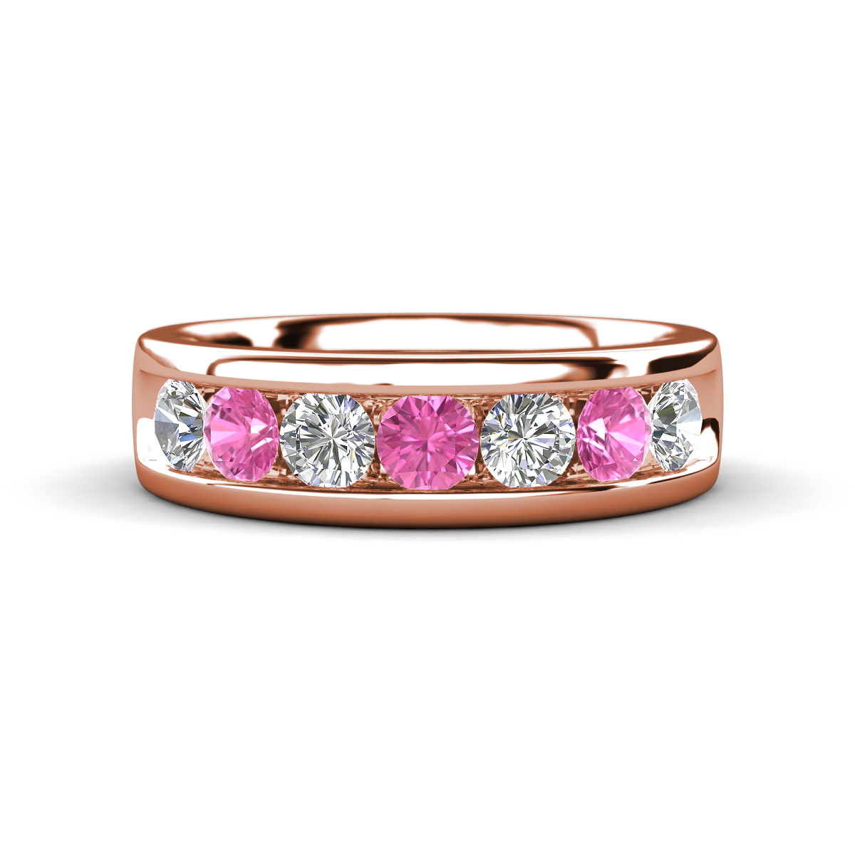 Irvin 1.07 ctw Pink Sapphire and Natural Diamond 7 stone Comfort Fit Men Wedding Band (6 mm) 