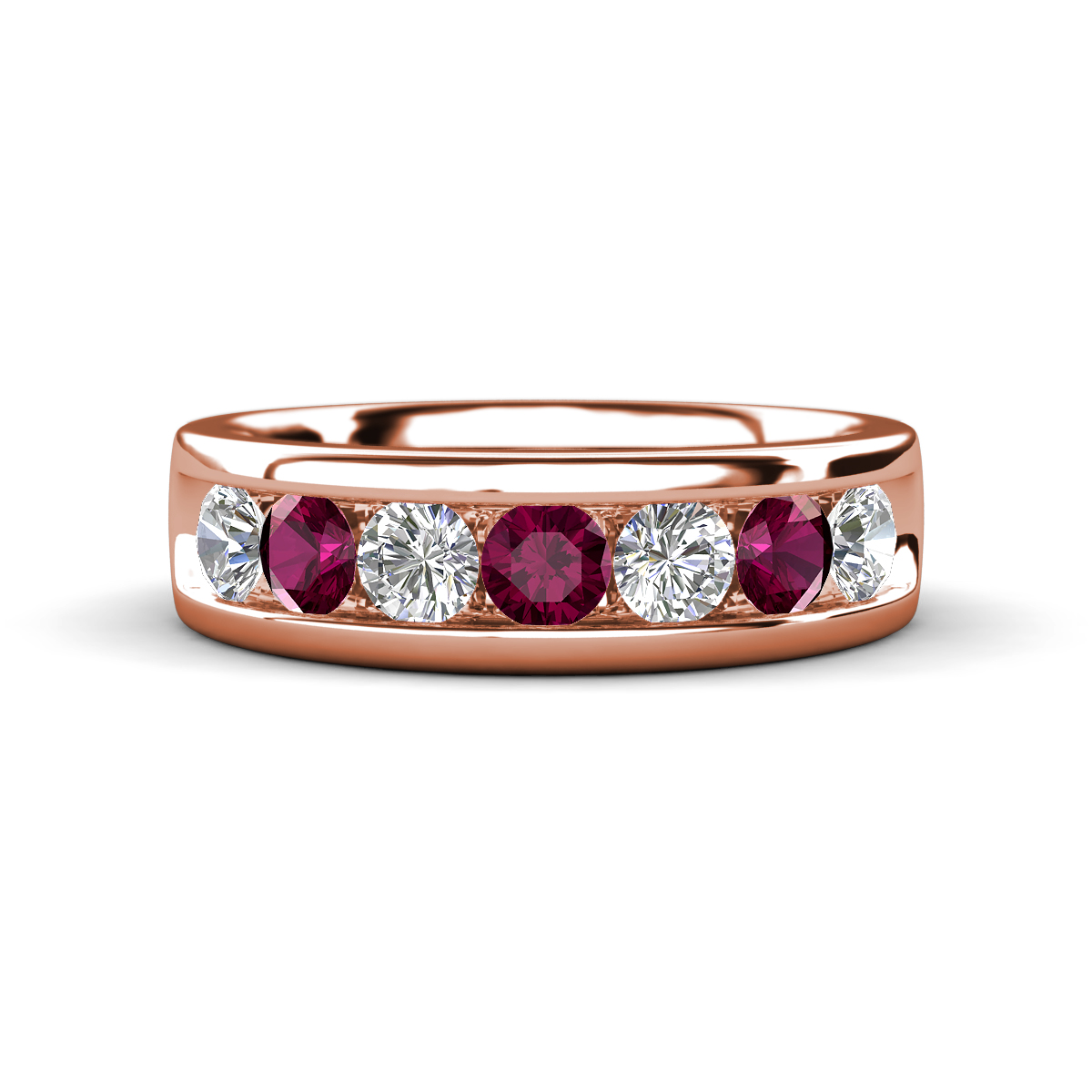 Irvin 1.10 ctw Rhodolite Garnet and Natural Diamond 7 stone Comfort Fit Men Wedding Band (6 mm) 