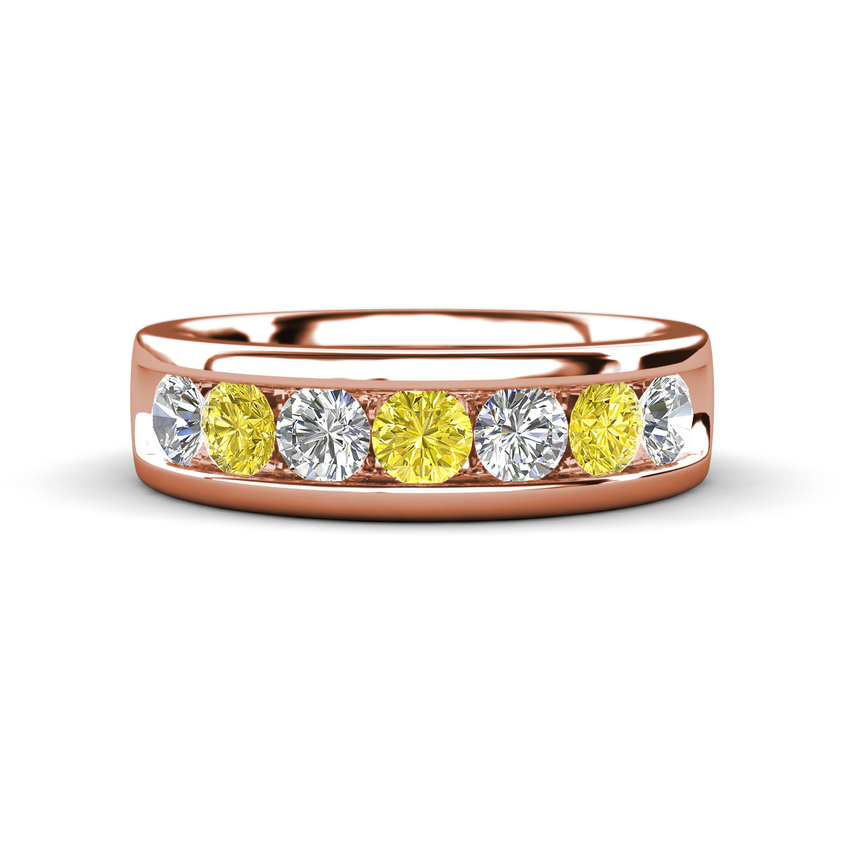 Irvin 1.05 ctw Yellow Diamond and Natural Diamond 7 stone Comfort Fit Men Wedding Band (6 mm) 