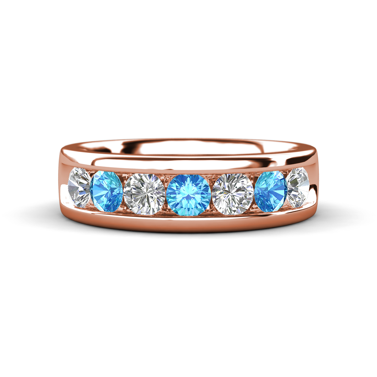 Irvin 1.02 ctw Blue Topaz and Natural Diamond 7 stone Comfort Fit Men Wedding Band (6 mm) 