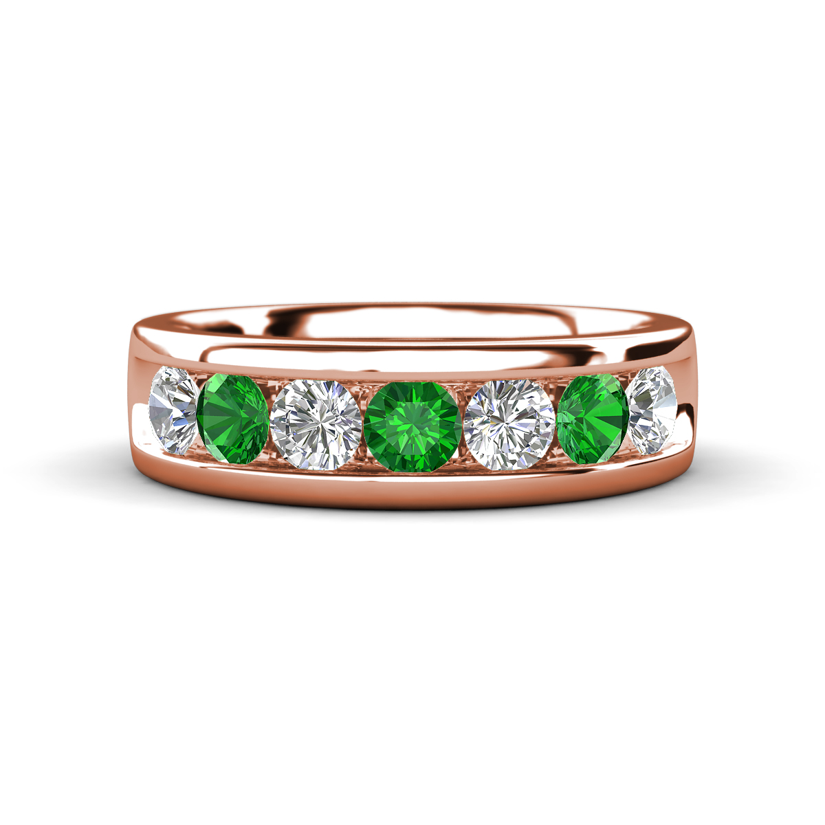 Irvin 1.10 ctw Green Garnet and Natural Diamond 7 stone Comfort Fit Men Wedding Band (6 mm) 