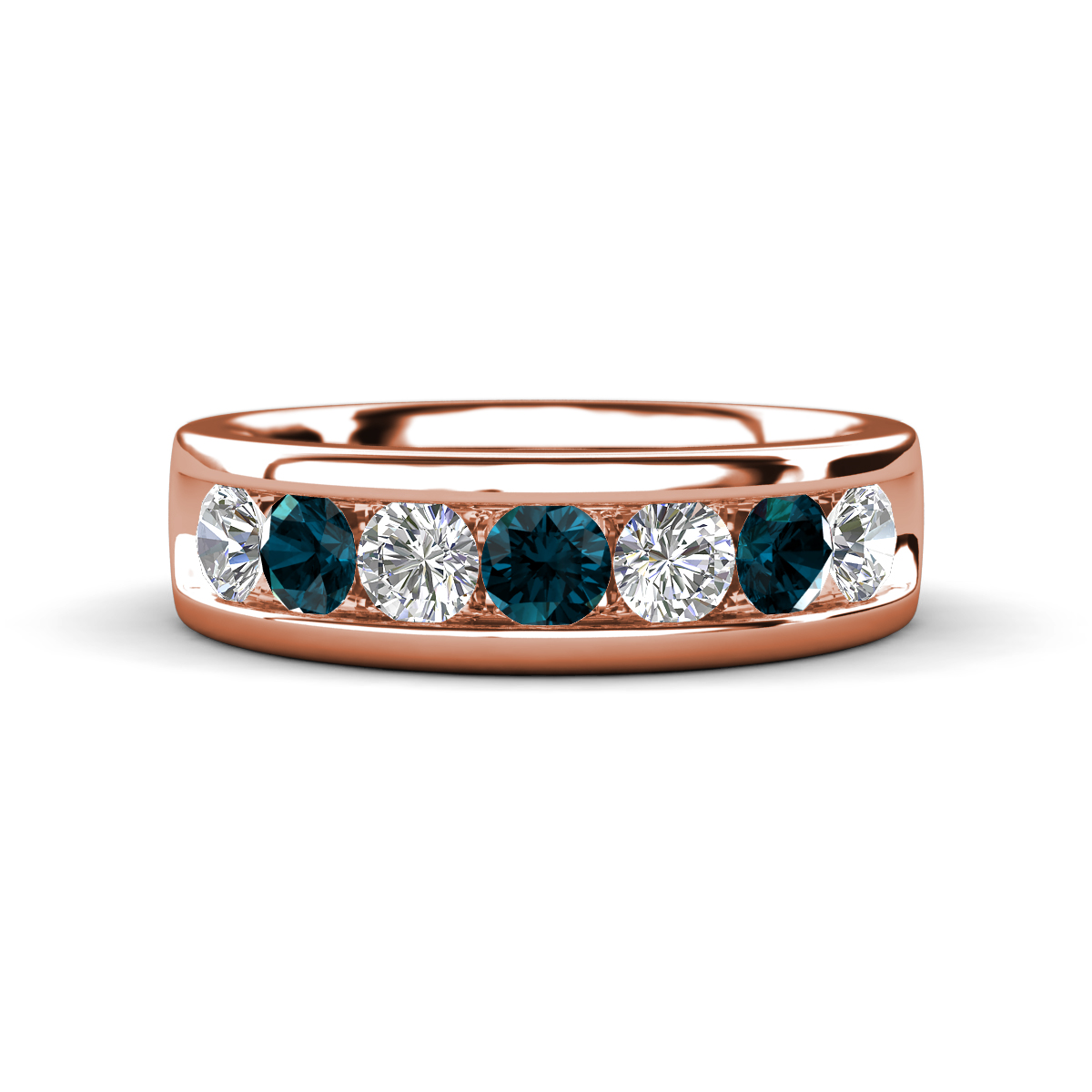 Irvin 1.02 ctw London Blue Topaz and Natural Diamond 7 stone Comfort Fit Men Wedding Band (6 mm) 