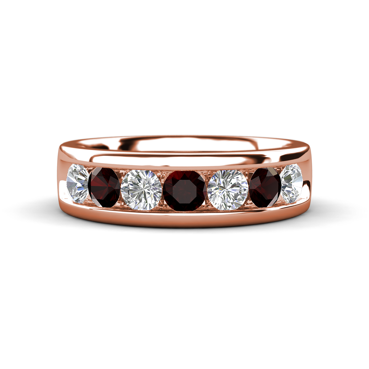 Irvin 1.10 ctw Red Garnet and Natural Diamond 7 stone Comfort Fit Men Wedding Band (6 mm) 