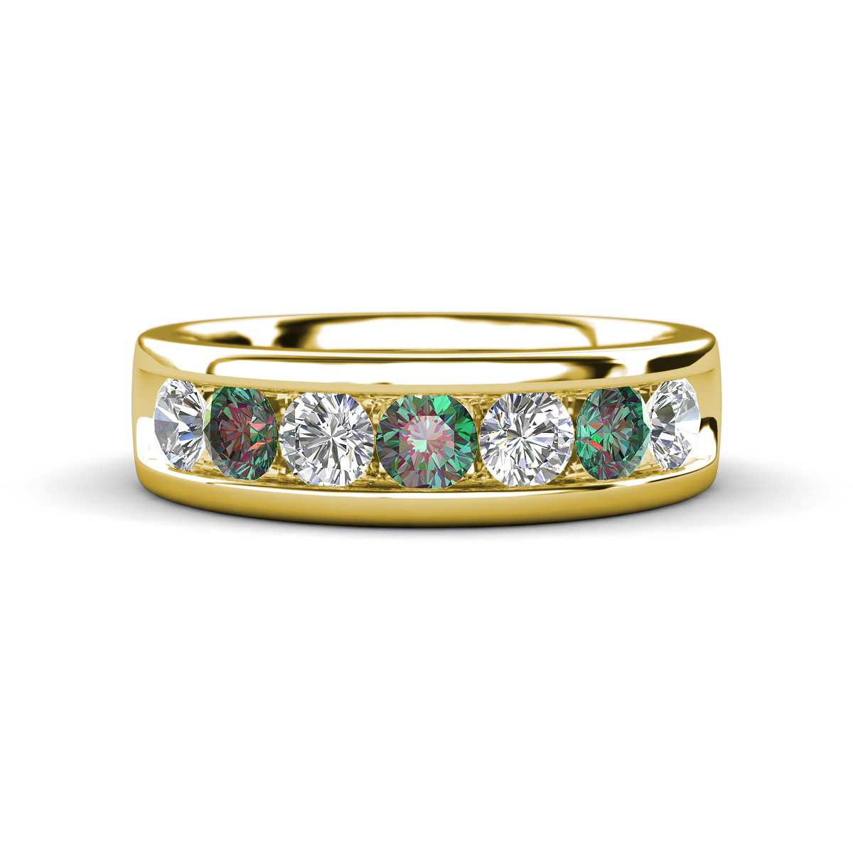 Irvin 1.10 ctw Created Alexandrite and Natural Diamond 7 stone Comfort Fit Men Wedding Band (6 mm) 