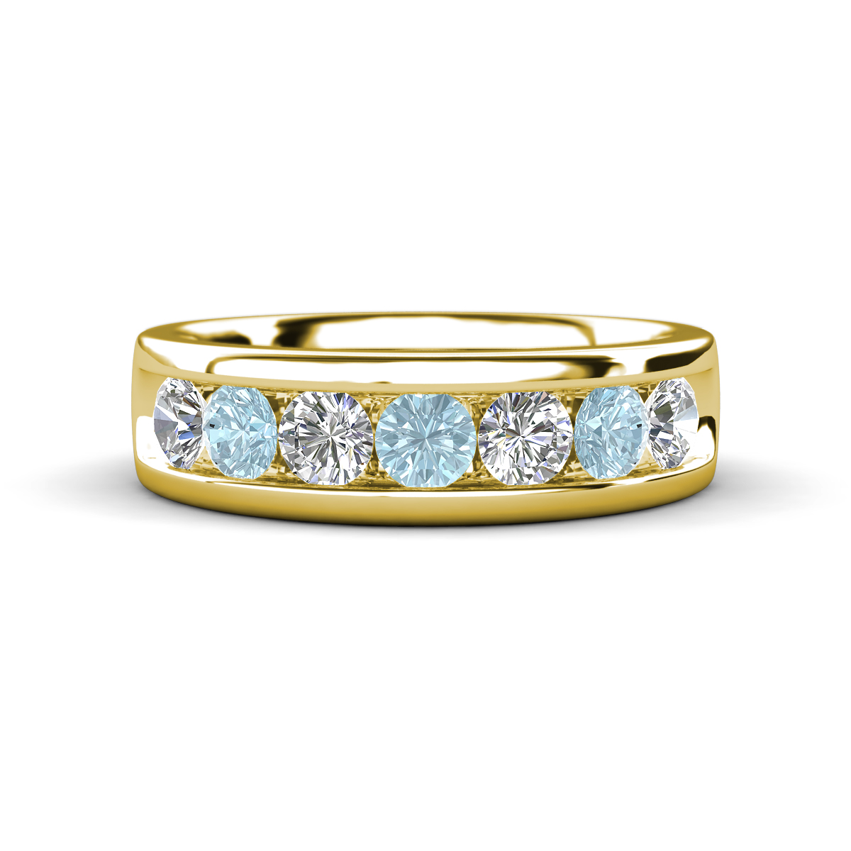 Irvin 1.02 ctw Aquamarine and Natural Diamond 7 stone Comfort Fit Men Wedding Band (6 mm) 