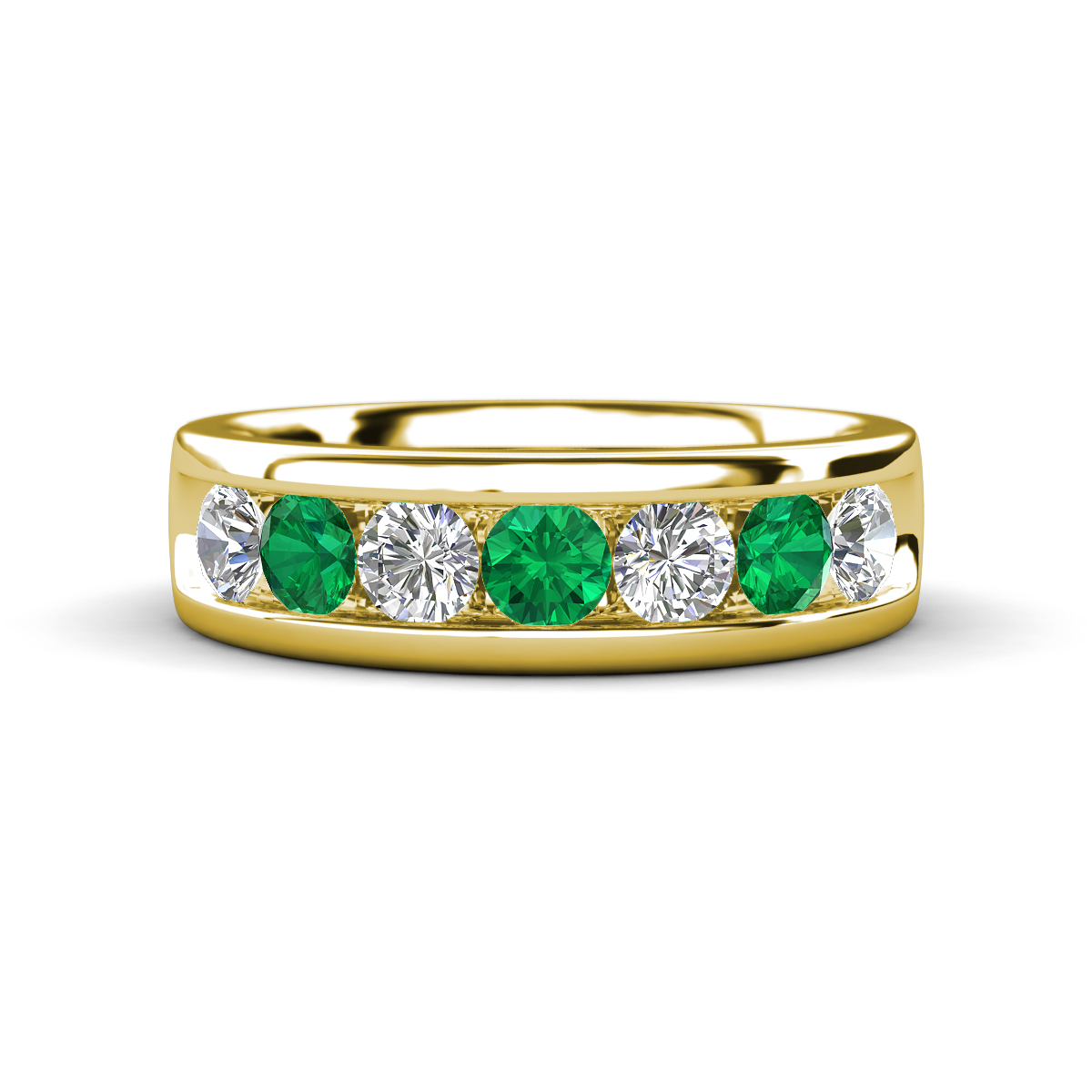 Irvin 1.02 ctw Emerald and Natural Diamond 7 stone Comfort Fit Men Wedding Band (6 mm) 