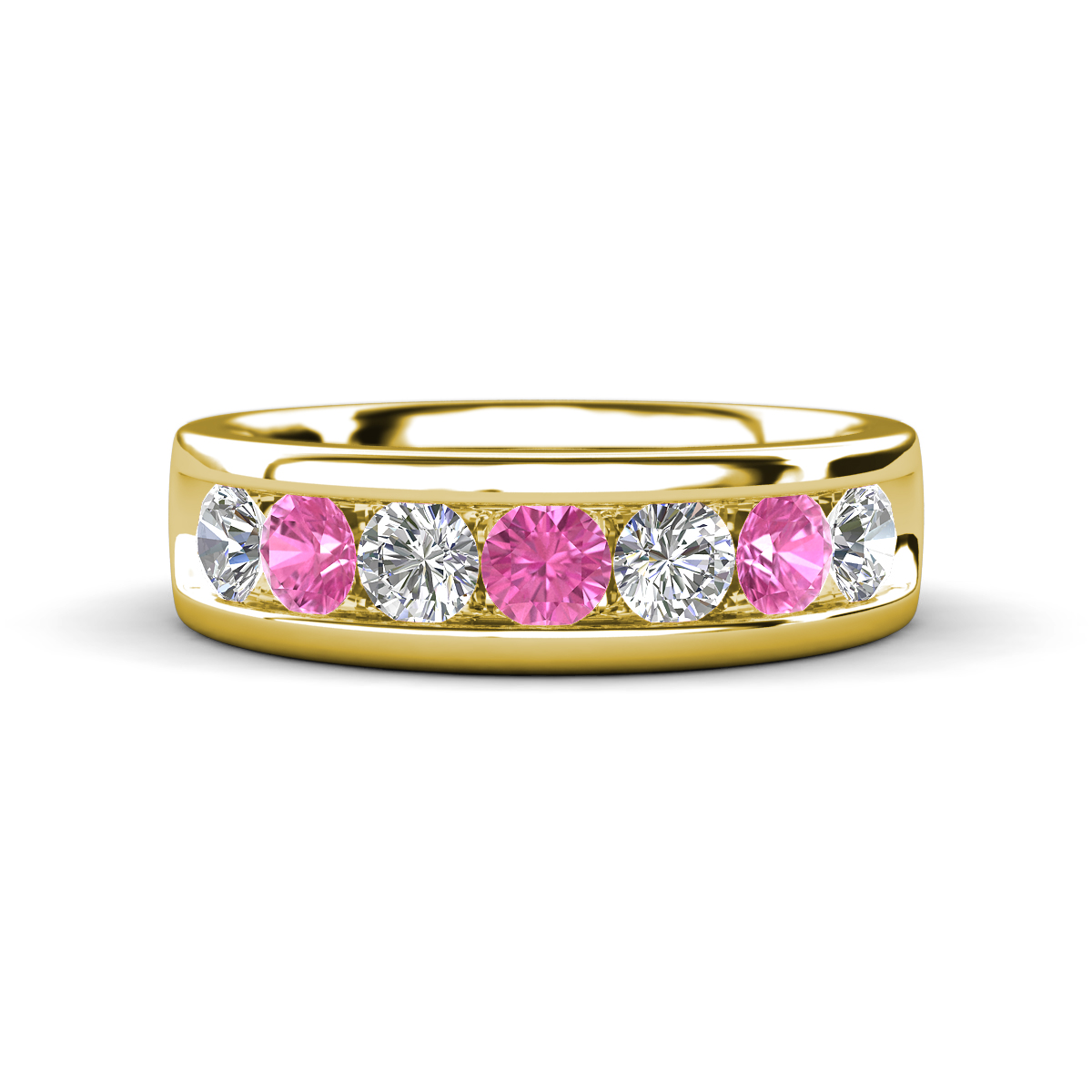 Irvin 1.07 ctw Pink Sapphire and Natural Diamond 7 stone Comfort Fit Men Wedding Band (6 mm) 