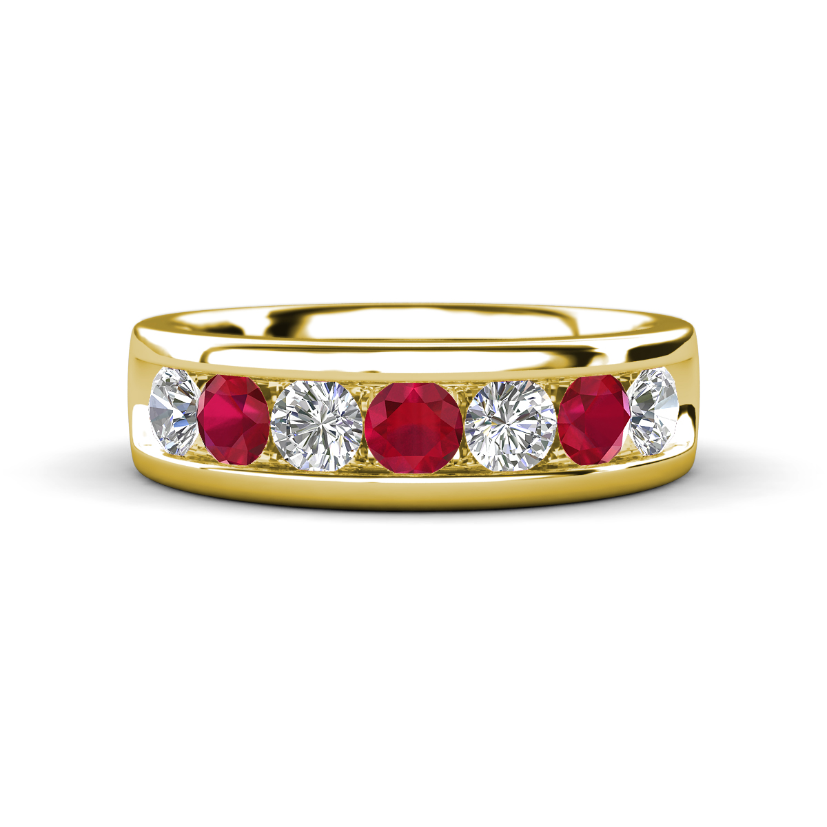 Irvin 1.07 ctw Ruby and Natural Diamond 7 stone Comfort Fit Men Wedding Band (6 mm) 