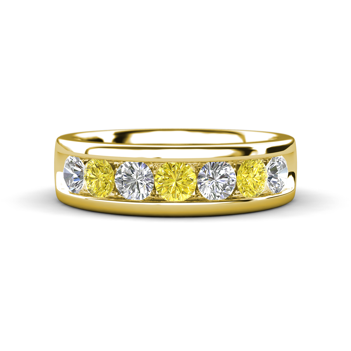 Irvin 1.05 ctw Yellow Diamond and Natural Diamond 7 stone Comfort Fit Men Wedding Band (6 mm) 