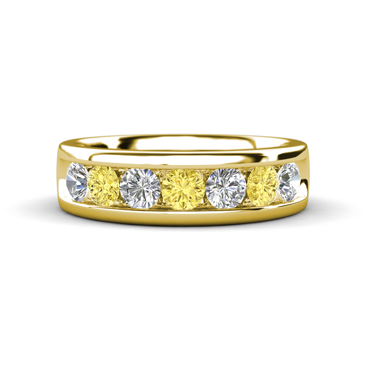 Irvin 1.07 ctw Yellow Sapphire and Natural Diamond 7 stone Comfort Fit Men Wedding Band (6 mm) 