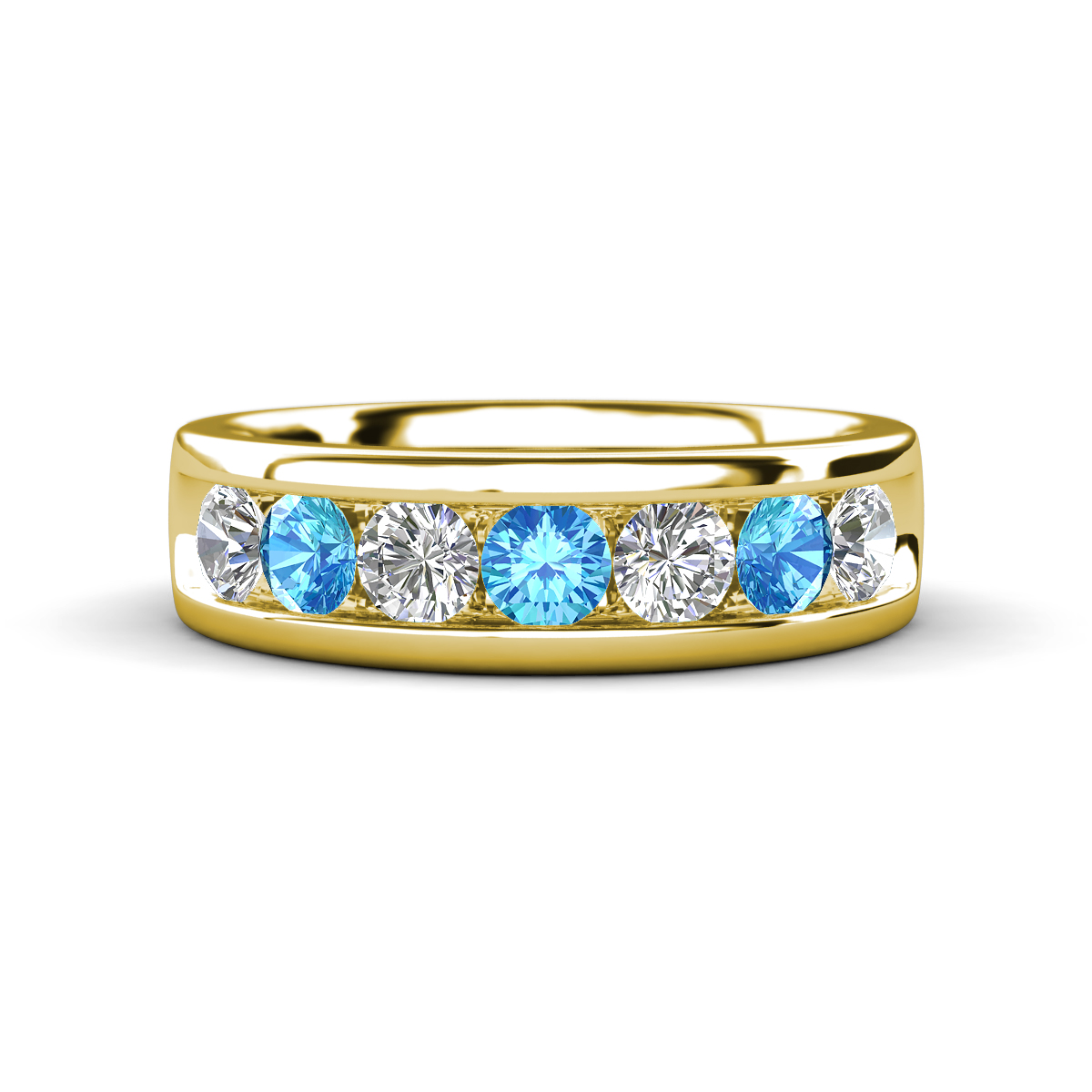 Irvin 1.02 ctw Blue Topaz and Natural Diamond 7 stone Comfort Fit Men Wedding Band (6 mm) 