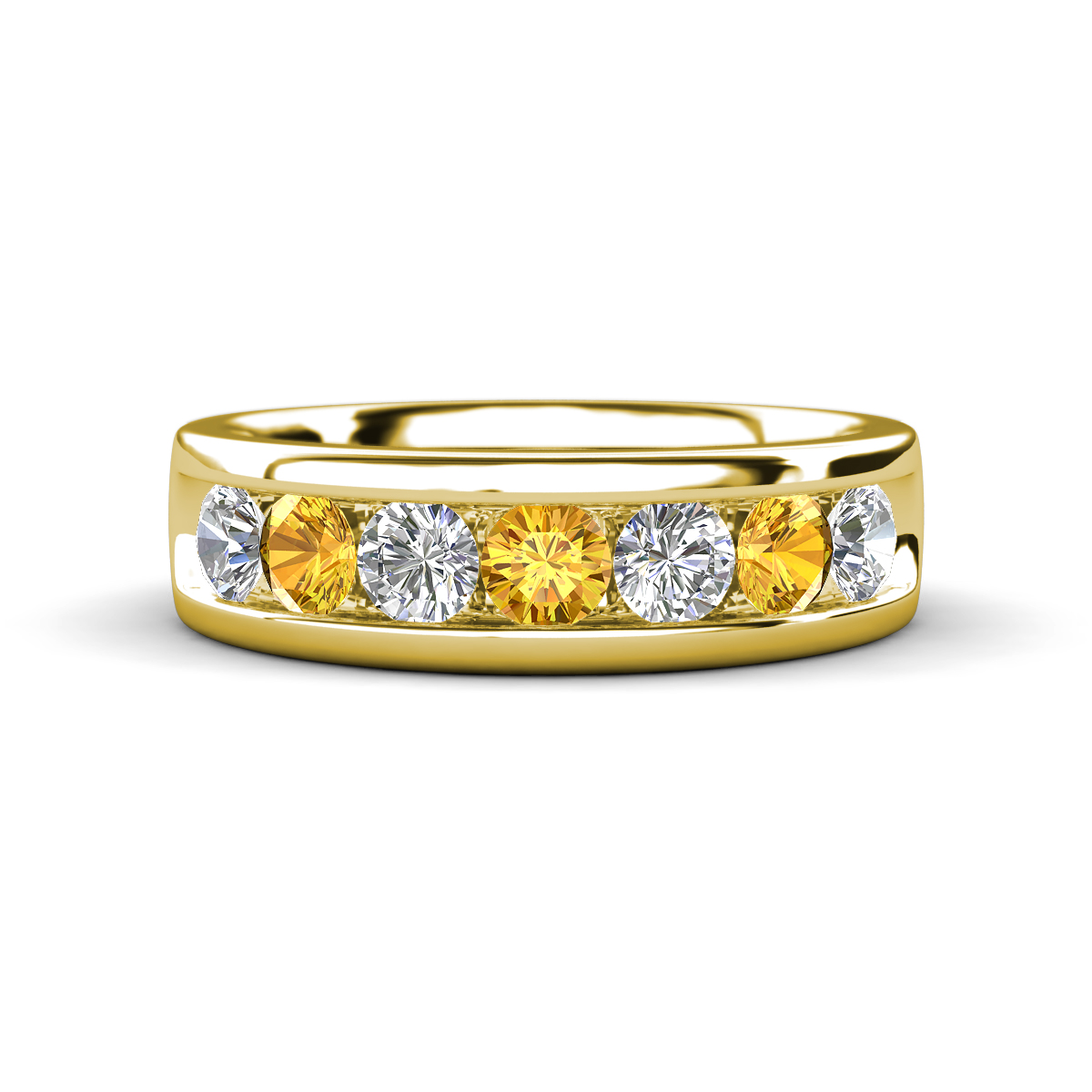 Irvin 1.02 ctw Citrine and Natural Diamond 7 stone Comfort Fit Men Wedding Band (6 mm) 