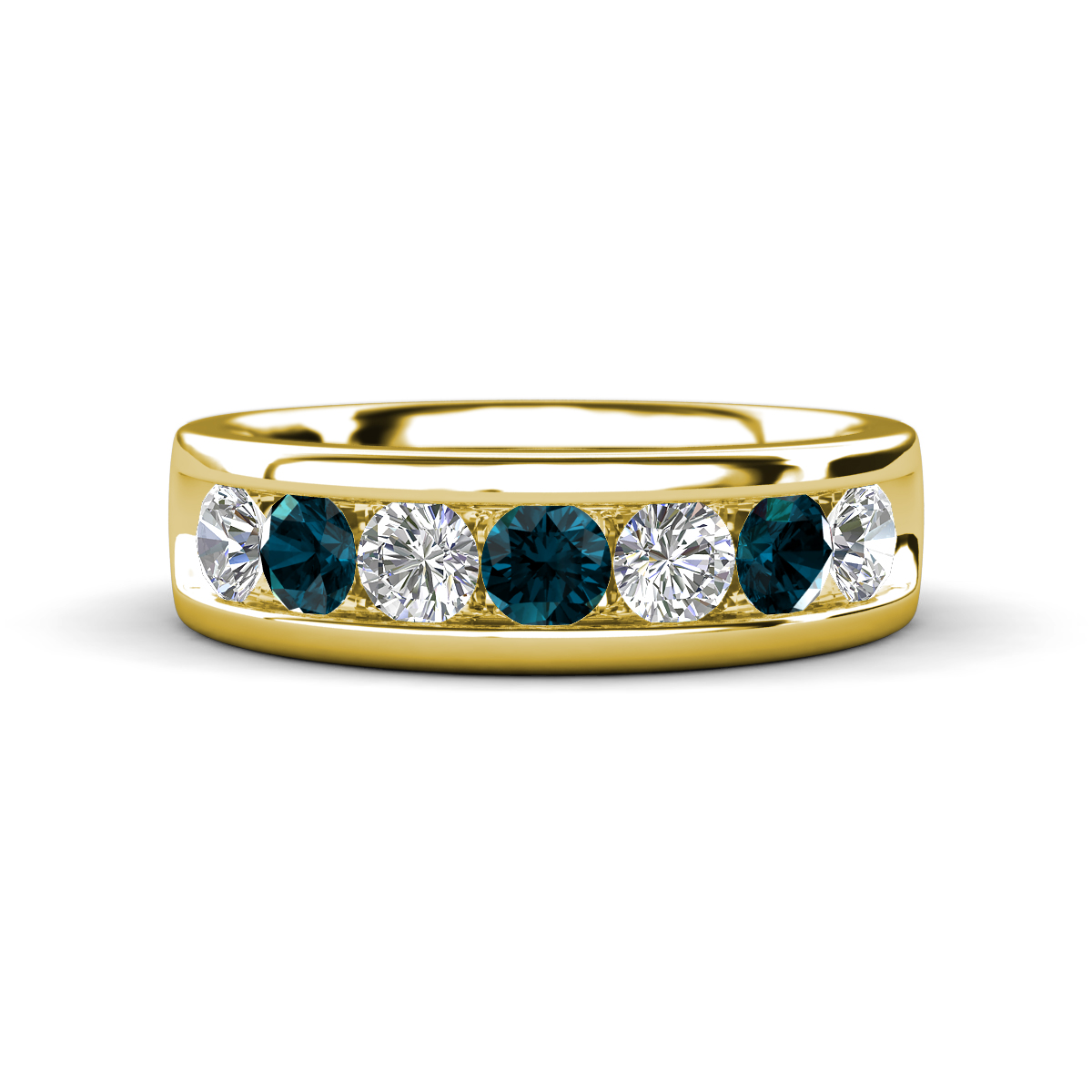 Irvin 1.02 ctw London Blue Topaz and Natural Diamond 7 stone Comfort Fit Men Wedding Band (6 mm) 