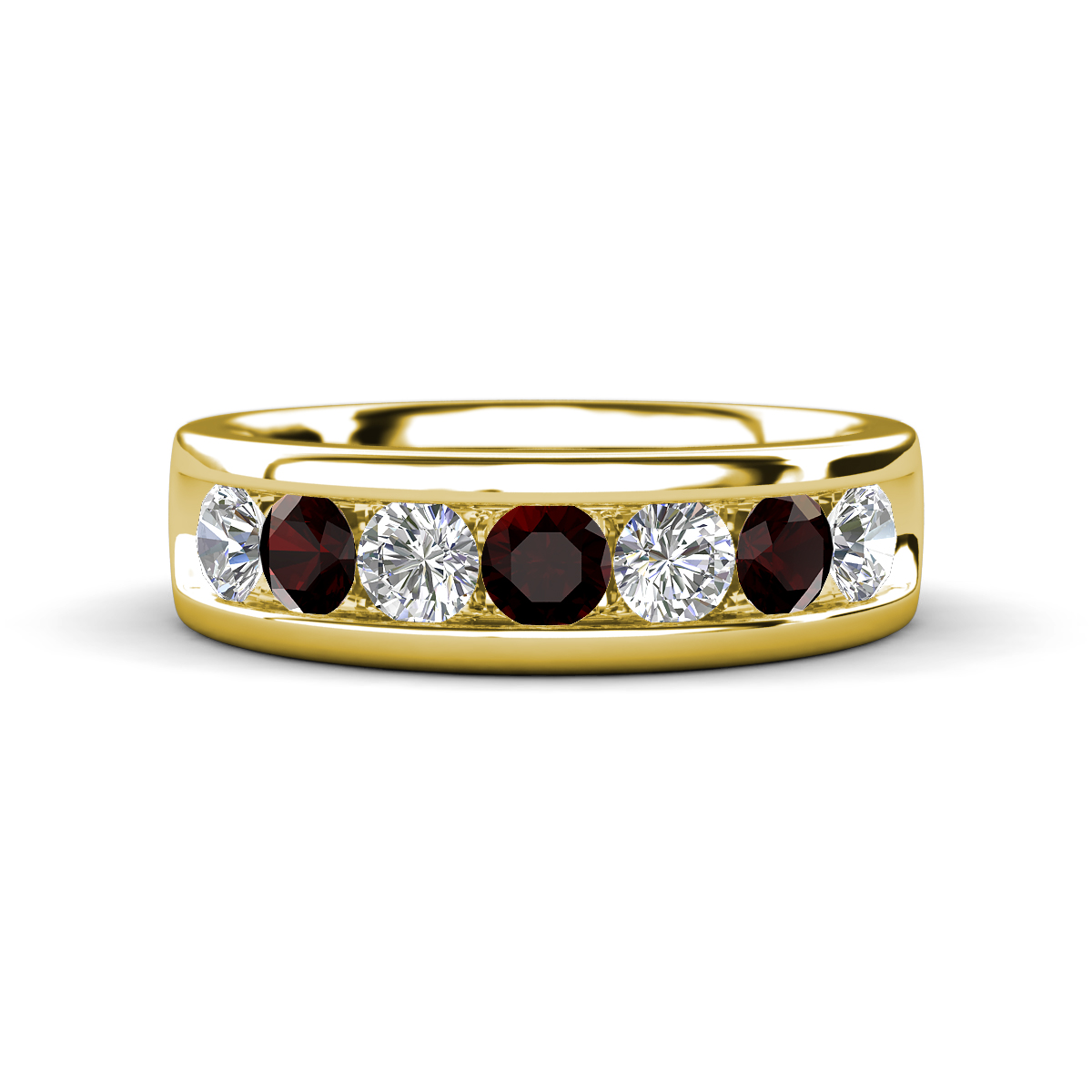 Irvin 1.10 ctw Red Garnet and Natural Diamond 7 stone Comfort Fit Men Wedding Band (6 mm) 