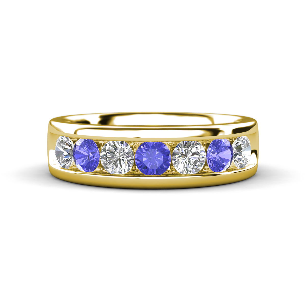 Irvin 1.05 ctw Tanzanite and Natural Diamond 7 stone Comfort Fit Men Wedding Band (6 mm) 