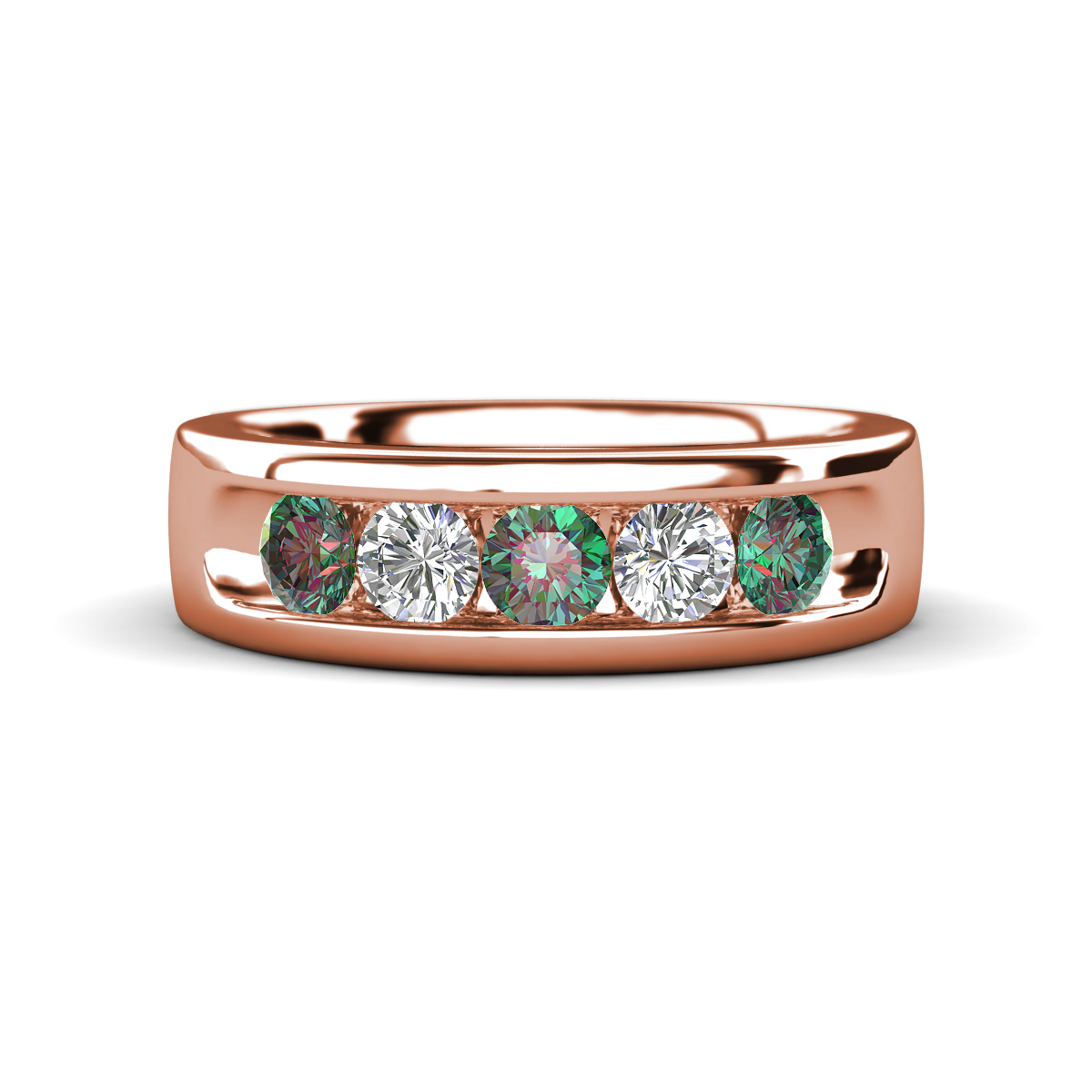 Irvin 0.80 ctw Created Alexandrite and Lab Grown Diamond 5 stone Comfort Fit Men Wedding Band (6 mm) 