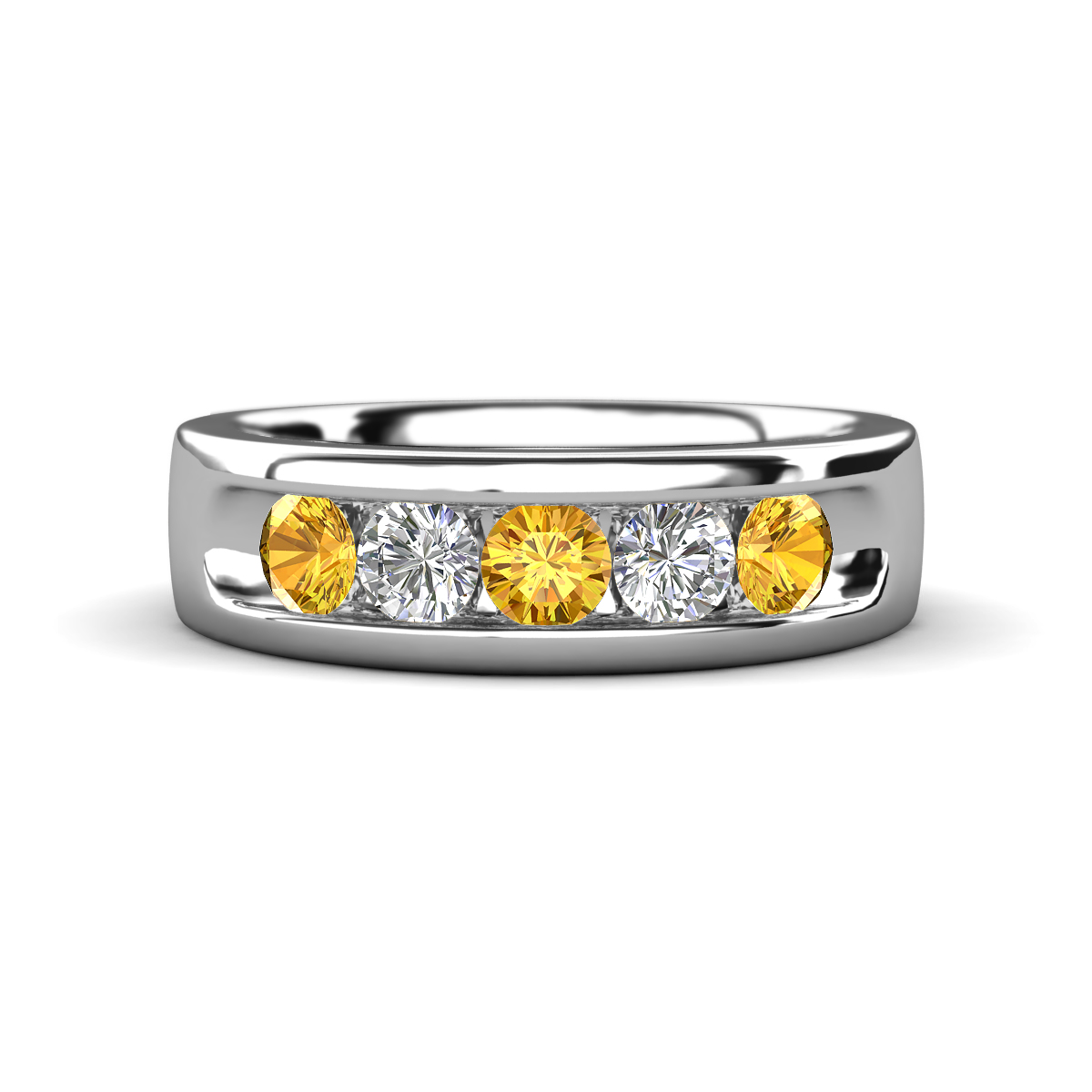 Irvin 0.72 ctw Citrine and Lab Grown Diamond 5 stone Comfort Fit Men Wedding Band (6 mm) 