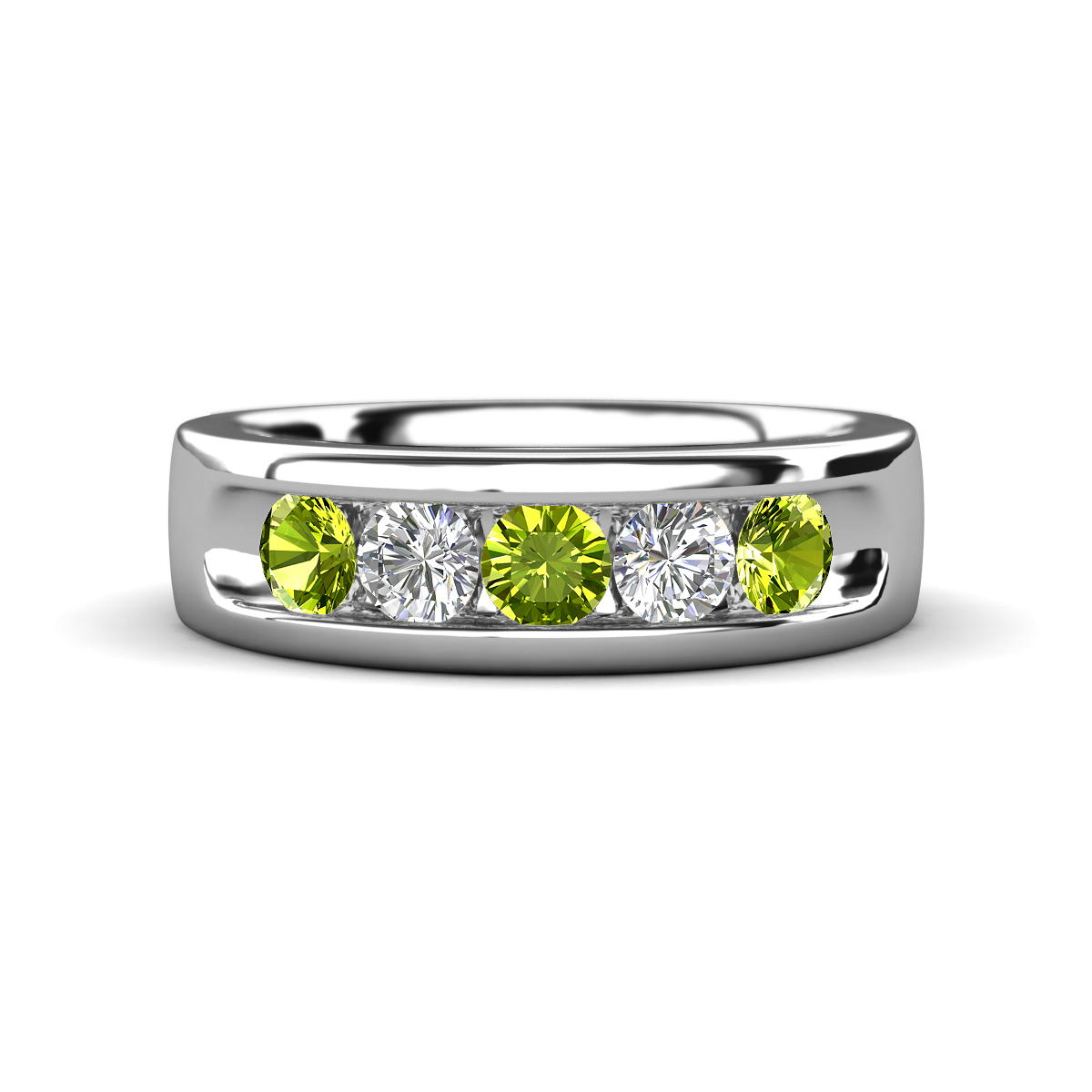 Irvin 0.80 ctw Peridot and Lab Grown Diamond 5 stone Comfort Fit Men Wedding Band (6 mm) 