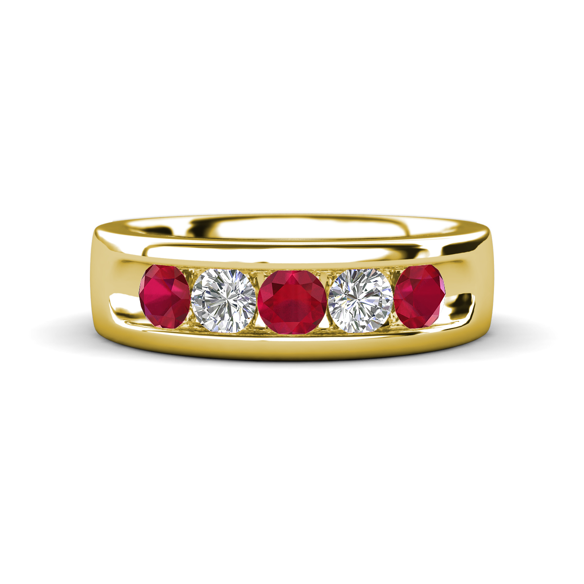 Irvin 0.77 ctw Ruby and Lab Grown Diamond 5 stone Comfort Fit Men Wedding Band (6 mm) 