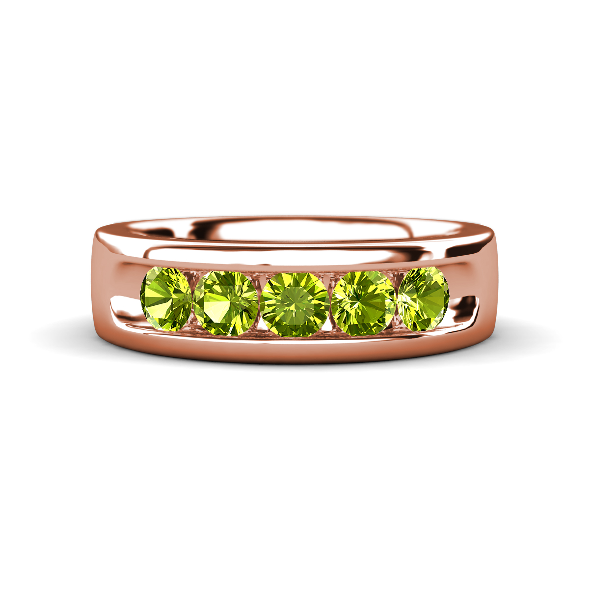 Irvin 0.84 ctw Peridot 5 stone Comfort Fit Men Wedding Band (6 mm) 