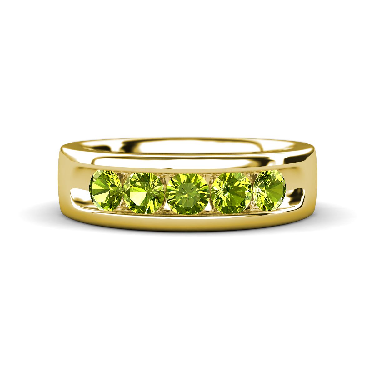 Irvin 0.84 ctw Peridot 5 stone Comfort Fit Men Wedding Band (6 mm) 