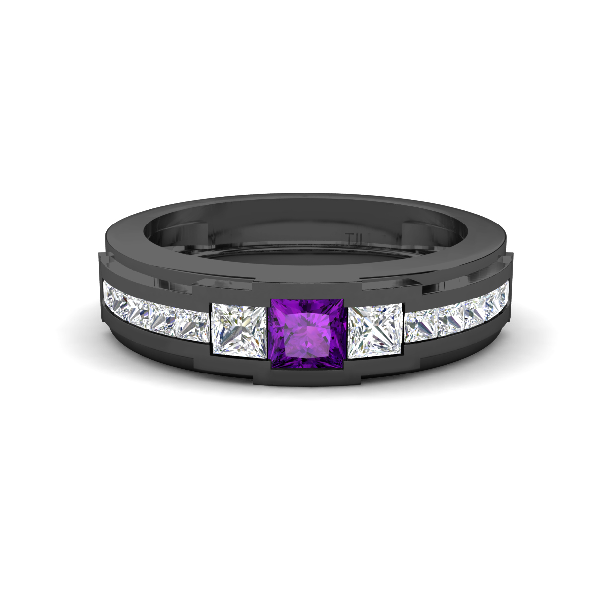 Jayden 1.21 ctw Princess shape Amethyst accented Lab Grown Diamonds Men Wedding Band (5.20 mm) 