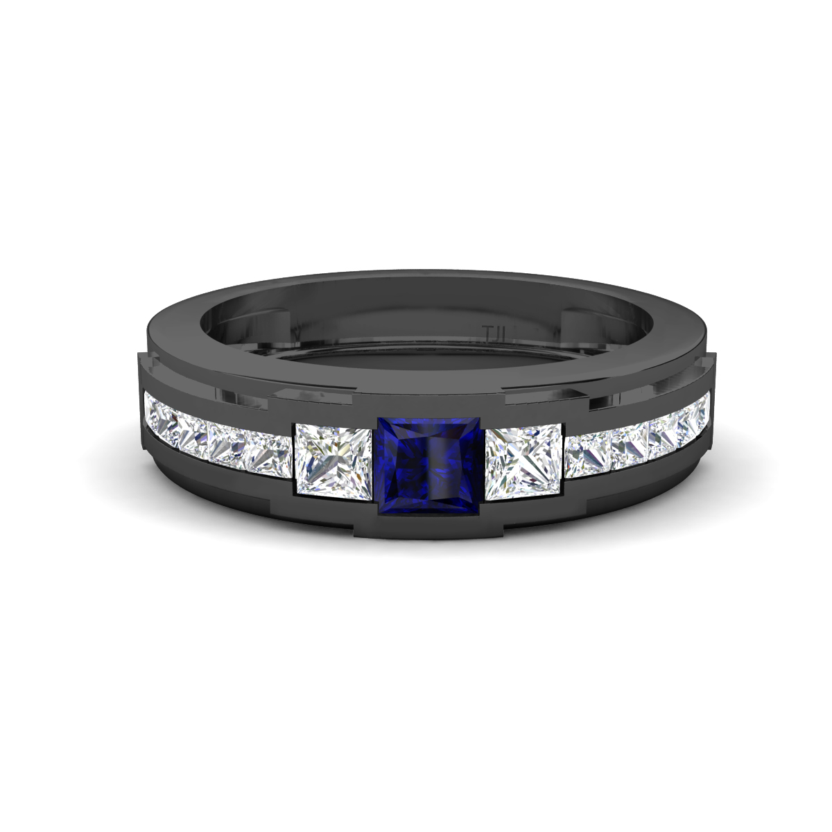 Jayden 1.21 ctw Princess shape Blue Sapphire accented Lab Grown Diamonds Men Wedding Band (5.20 mm) 