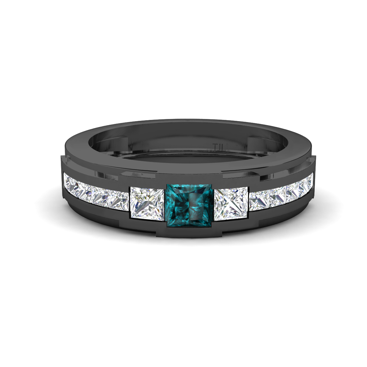 Jayden 1.21 ctw Princess shape London Blue Topaz accented Lab Grown Diamonds Men Wedding Band (5.20 mm) 