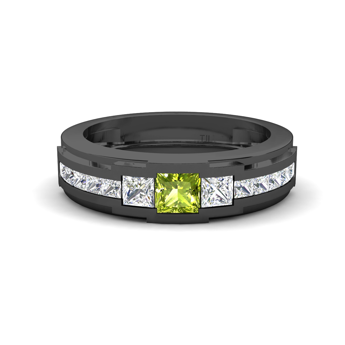 Jayden 1.24 ctw Princess shape Peridot accented Lab Grown Diamonds Men Wedding Band (5.20 mm) 