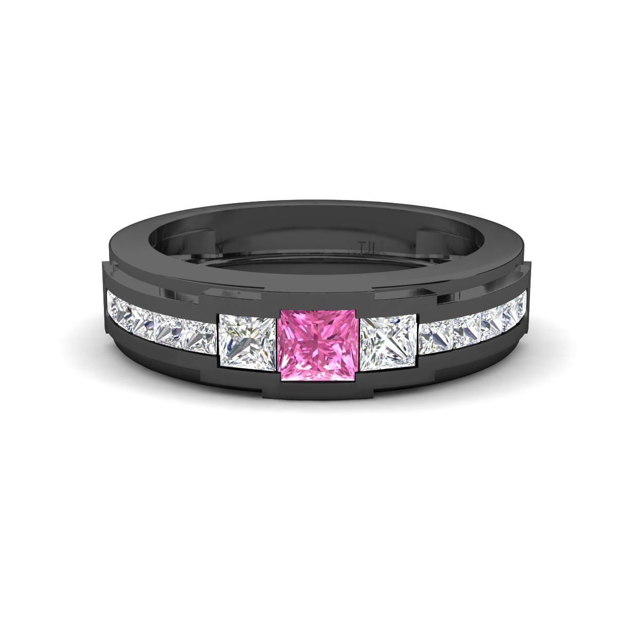 Jayden 1.34 ctw Princess shape Pink Sapphire accented Lab Grown Diamonds Men Wedding Band (5.20 mm) 