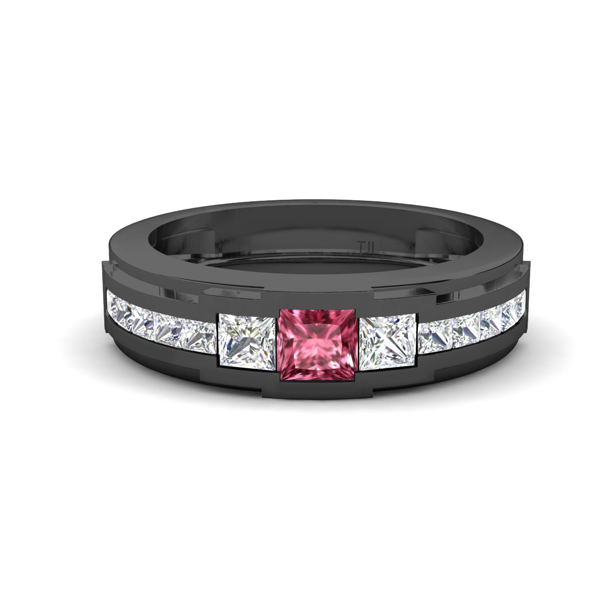 Jayden 1.21 ctw Princess shape Pink Tourmaline accented Lab Grown Diamonds Men Wedding Band (5.20 mm) 
