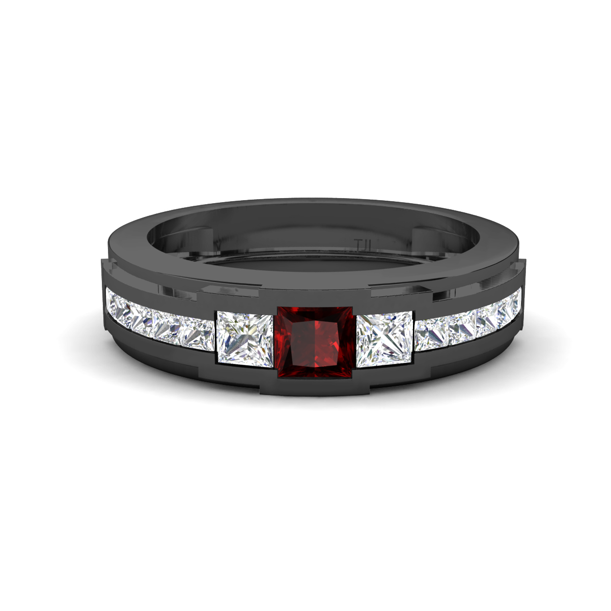 Jayden 1.24 ctw Princess shape Red Garnet accented Lab Grown Diamonds Men Wedding Band (5.20 mm) 
