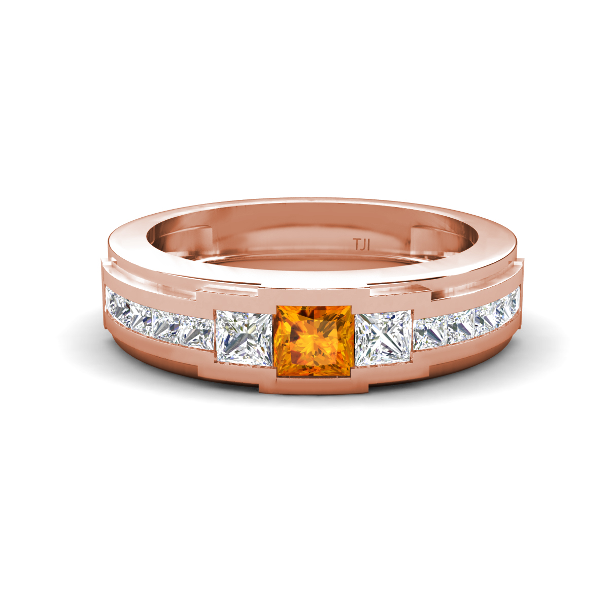 Jayden 1.21 ctw Princess shape Citrine accented Lab Grown Diamonds Men Wedding Band (5.20 mm) 