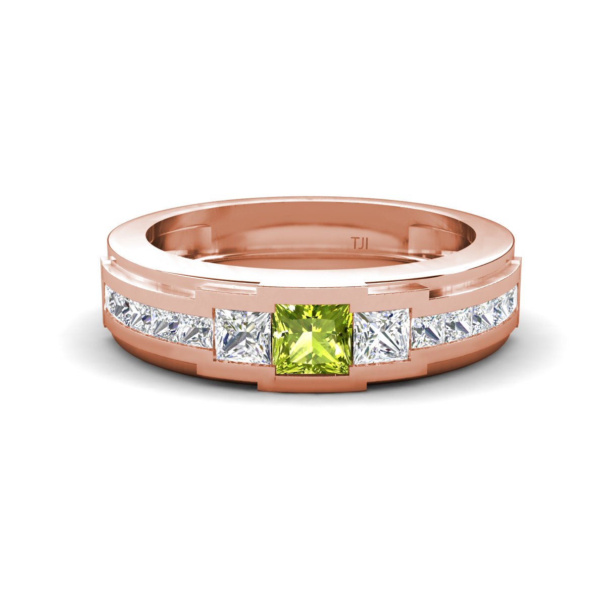 Jayden 1.24 ctw Princess shape Peridot accented Lab Grown Diamonds Men Wedding Band (5.20 mm) 
