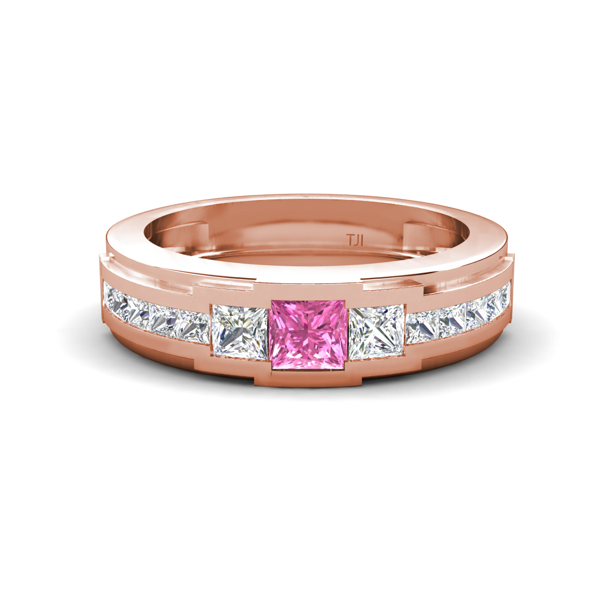 Jayden 1.34 ctw Princess shape Pink Sapphire accented Lab Grown Diamonds Men Wedding Band (5.20 mm) 