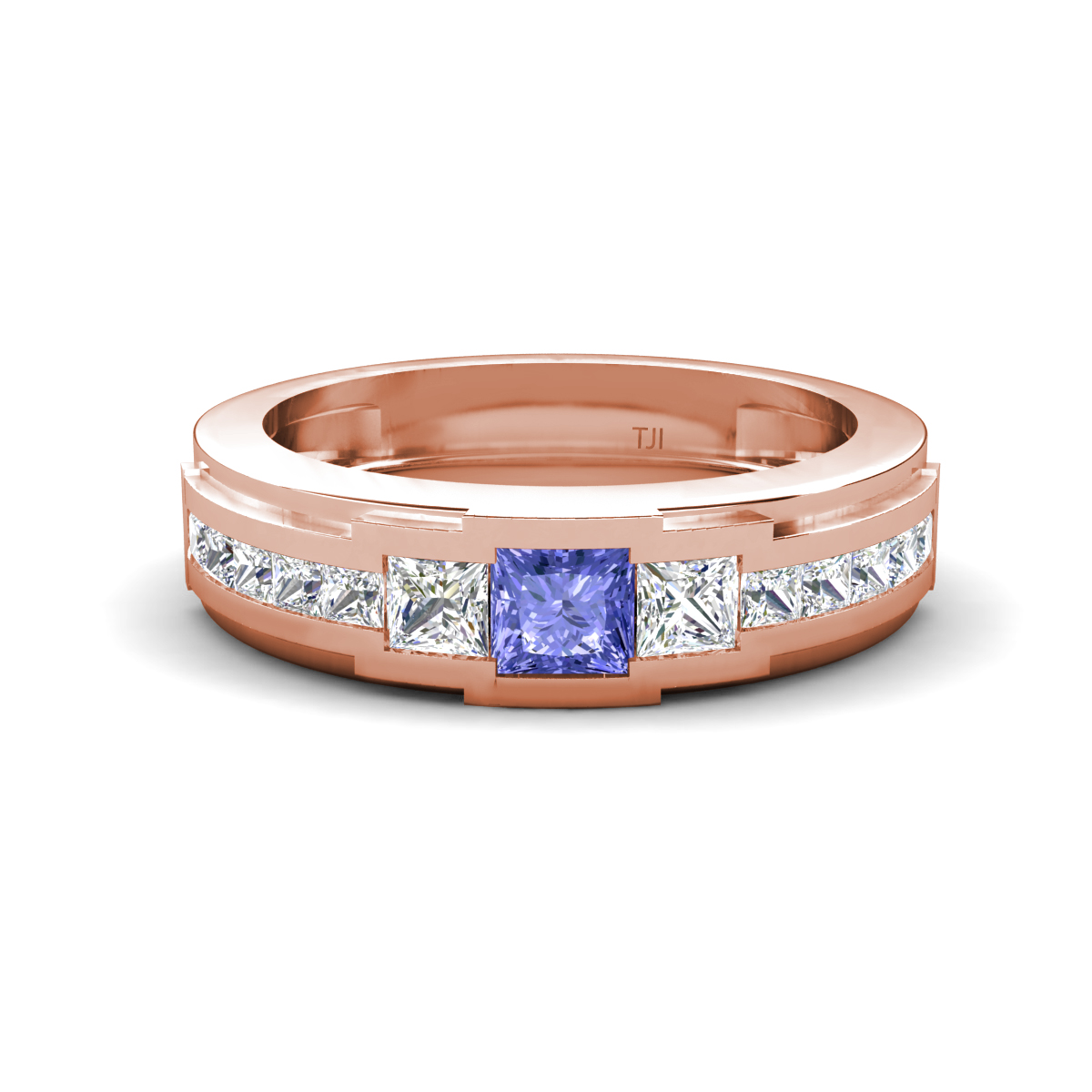 Jayden 1.24 ctw Princess shape Tanzanite accented Lab Grown Diamonds Men Wedding Band (5.20 mm) 