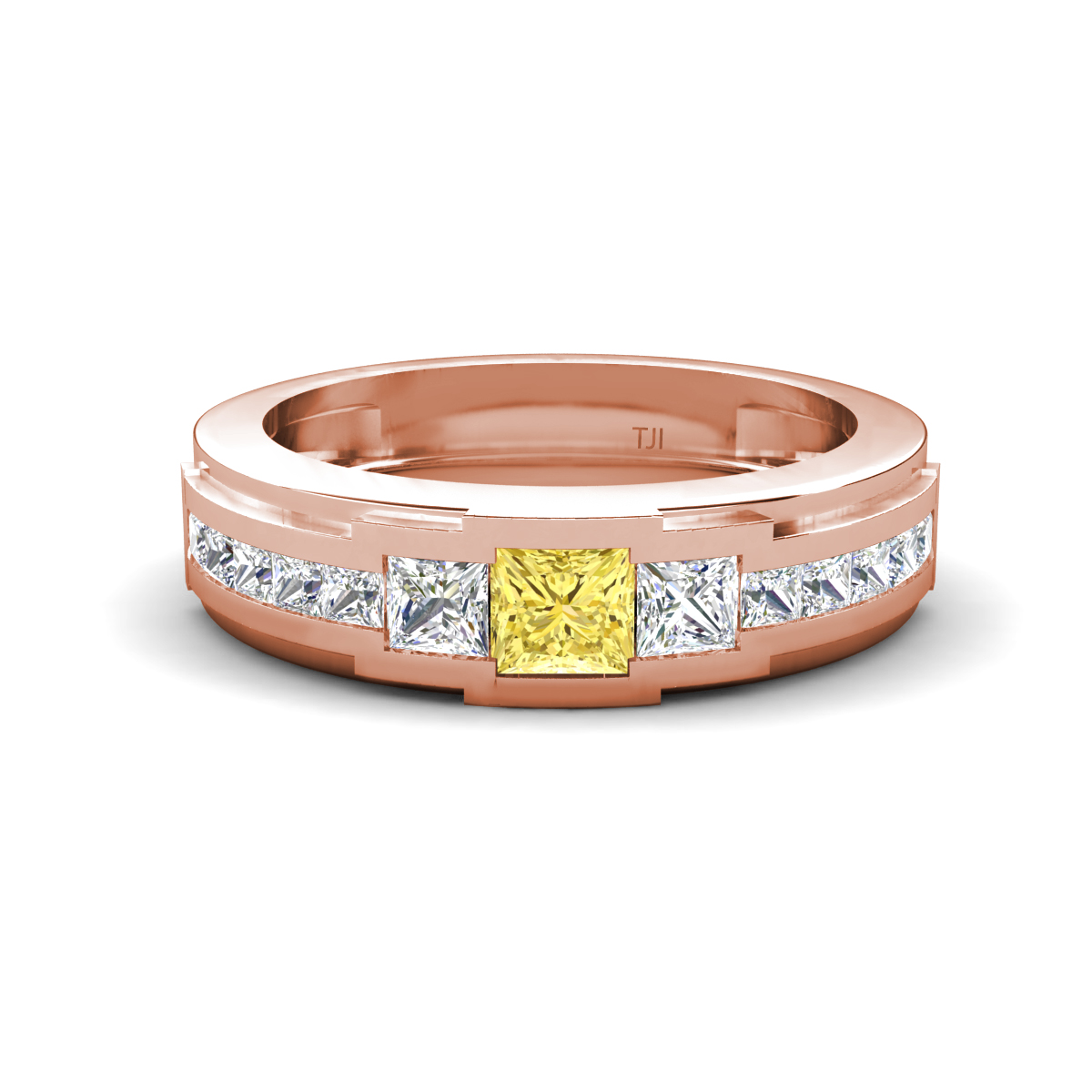 Jayden 1.34 ctw Princess shape Yellow Sapphire accented Lab Grown Diamonds Men Wedding Band (5.20 mm) 