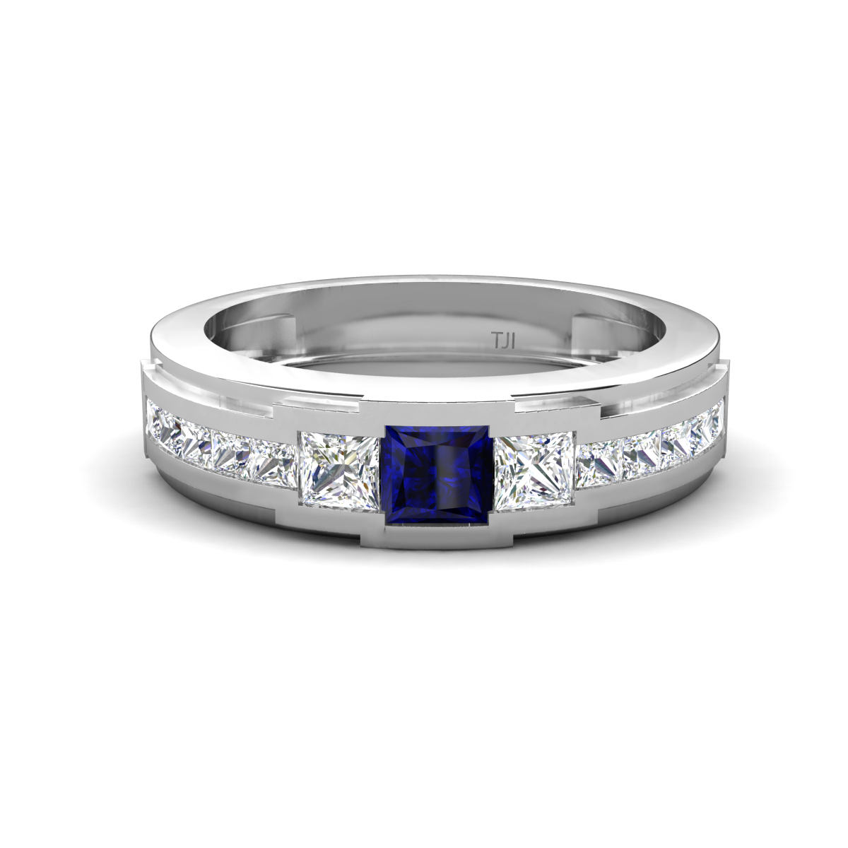 Jayden 1.21 ctw Princess shape Blue Sapphire accented Lab Grown Diamonds Men Wedding Band (5.20 mm) 