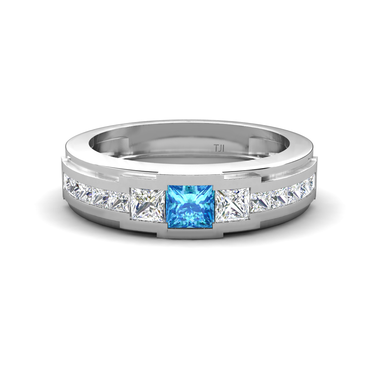 Jayden 1.24 ctw Princess shape Blue Topaz accented Lab Grown Diamonds Men Wedding Band (5.20 mm) 