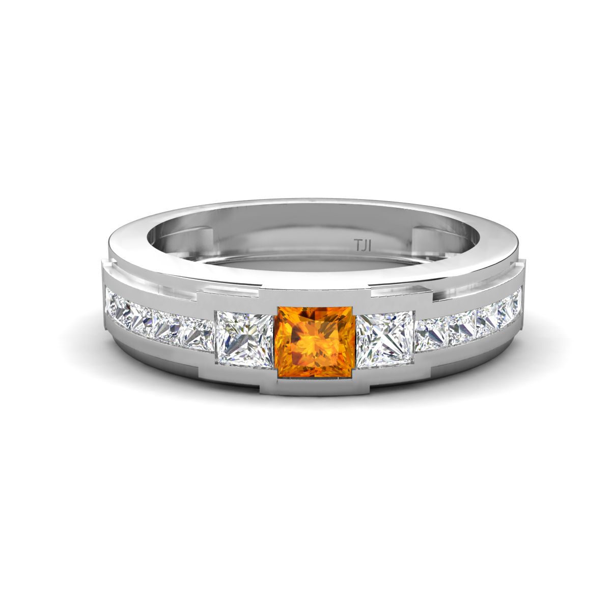Jayden 1.21 ctw Princess shape Citrine accented Lab Grown Diamonds Men Wedding Band (5.20 mm) 