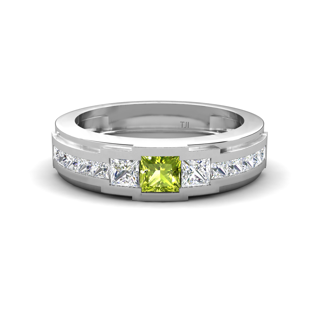 Jayden 1.24 ctw Princess shape Peridot accented Lab Grown Diamonds Men Wedding Band (5.20 mm) 