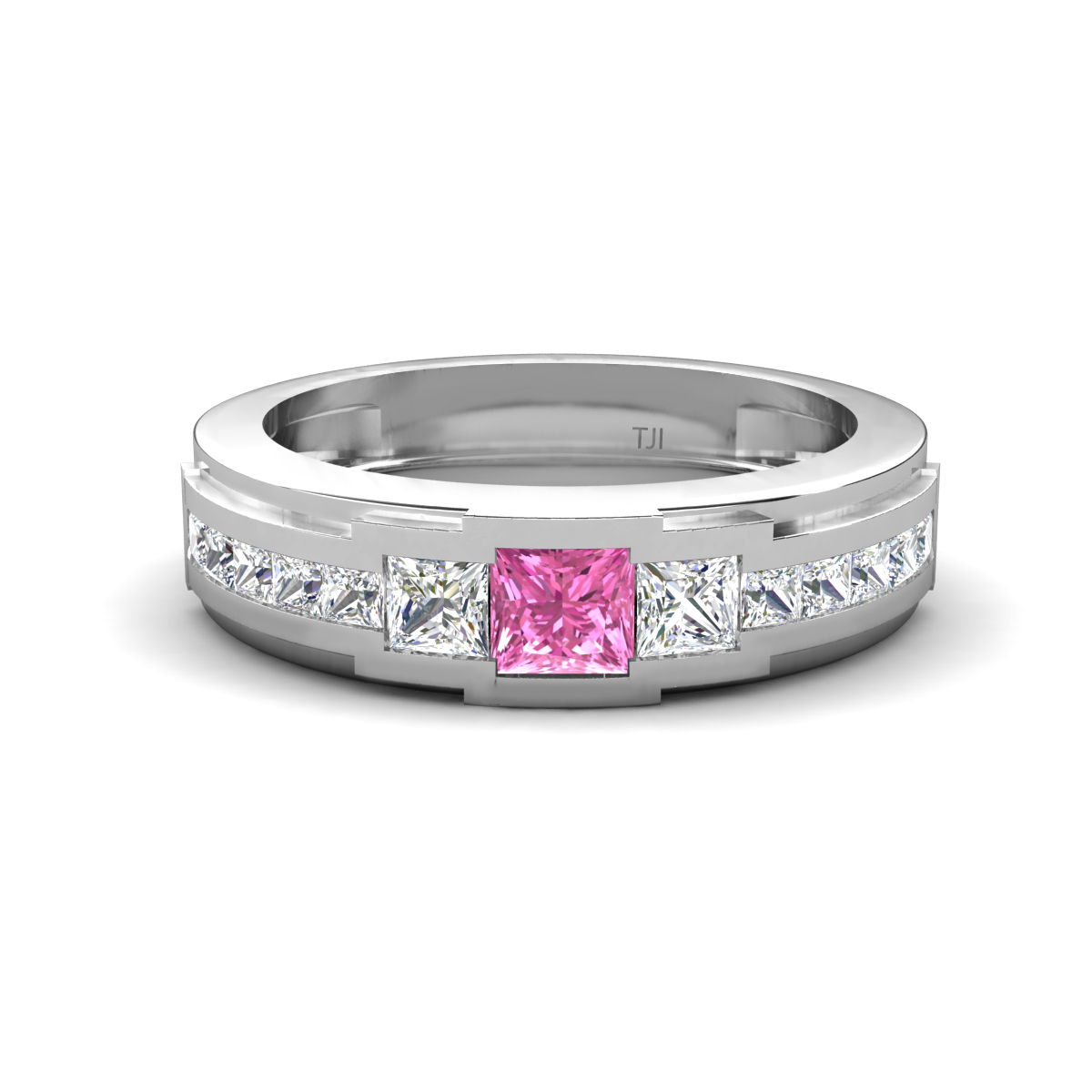 Jayden 1.34 ctw Princess shape Pink Sapphire accented Lab Grown Diamonds Men Wedding Band (5.20 mm) 