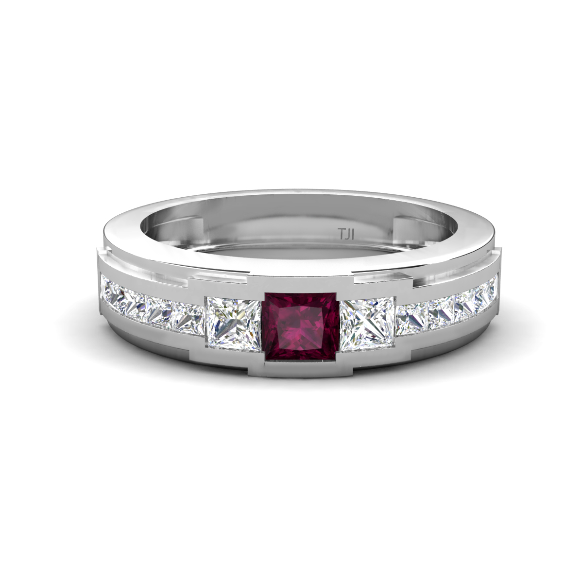 Jayden 1.24 ctw Princess shape Rhodolite Garnet accented Lab Grown Diamonds Men Wedding Band (5.20 mm) 